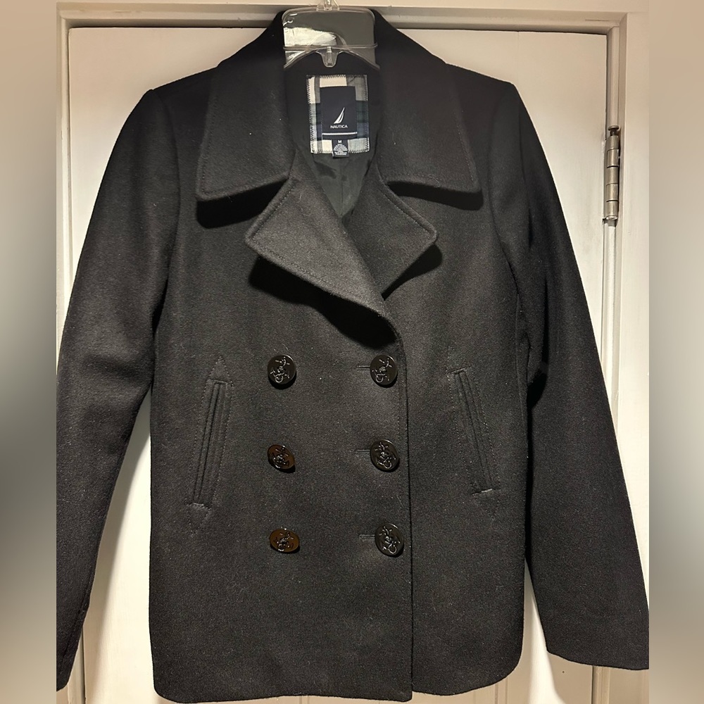 Nautica Pea coat with plaid lining in sleeve